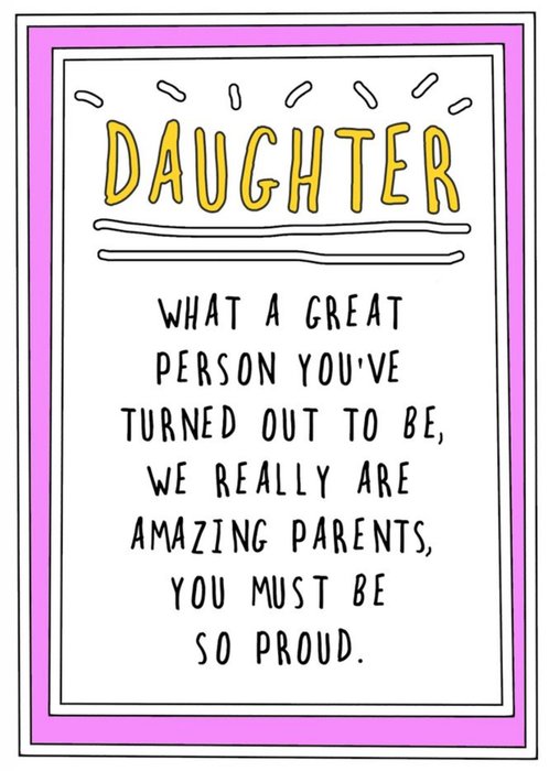 Humourous Handwritten Text With A Purple Border Daughter Card