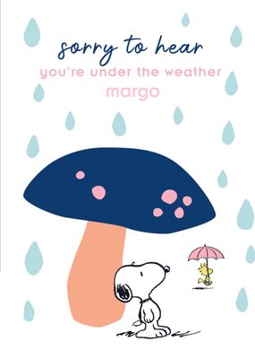 Cute Peanuts Snoopy Sorry To hear You're Under The Weather Get well Card