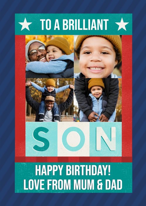 Typographic To A Briliant Son Photo Upload Birthday Card