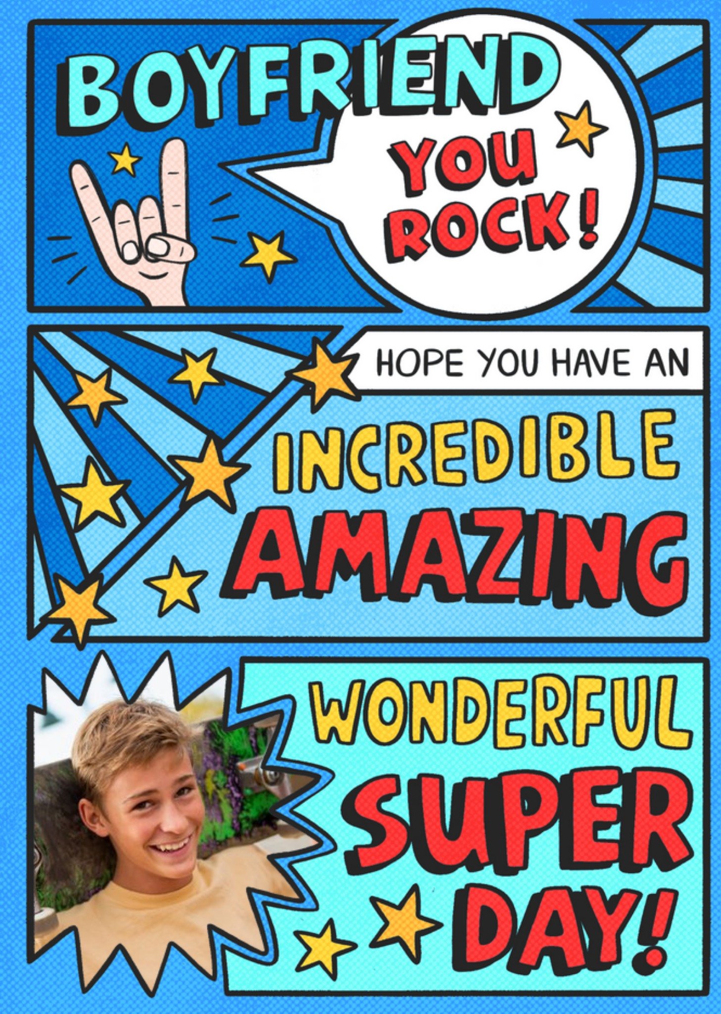 Spiderman Spoof Comic Strip Boyfriend You Rock Photo Upload Birthday Card Ecard