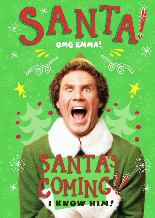 Elf Omg Santas Coming Personalised Christmas Card