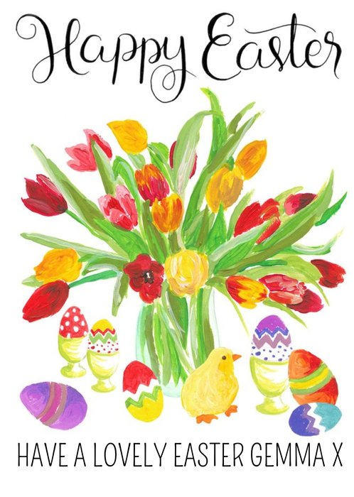 Springtime Bunch With Eggs And Chicks Personalised Happy Easter Card