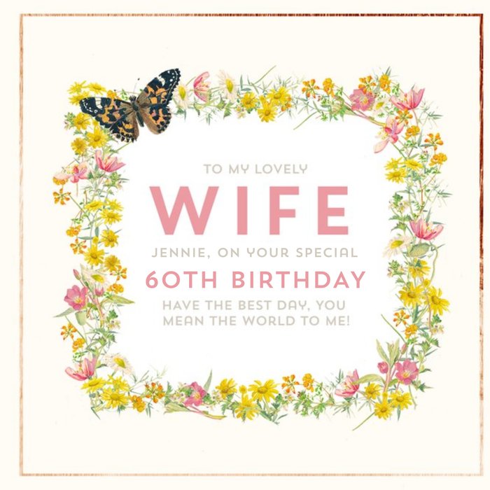 To My Lovely Wife Floral 60th Birthday Card