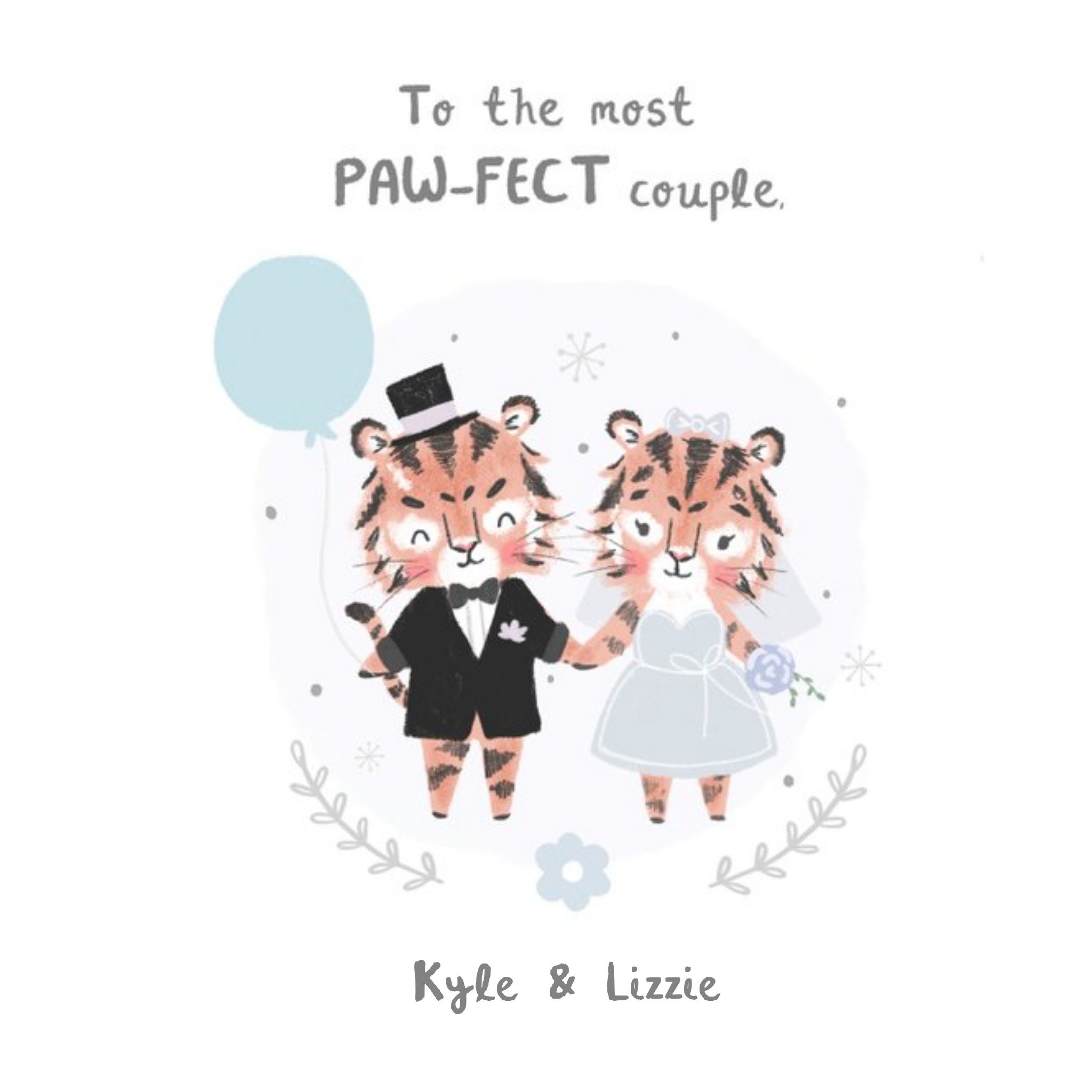 Millicent Venton Illustrated Tigers Wedding Day Congratulations Cute Card, Square