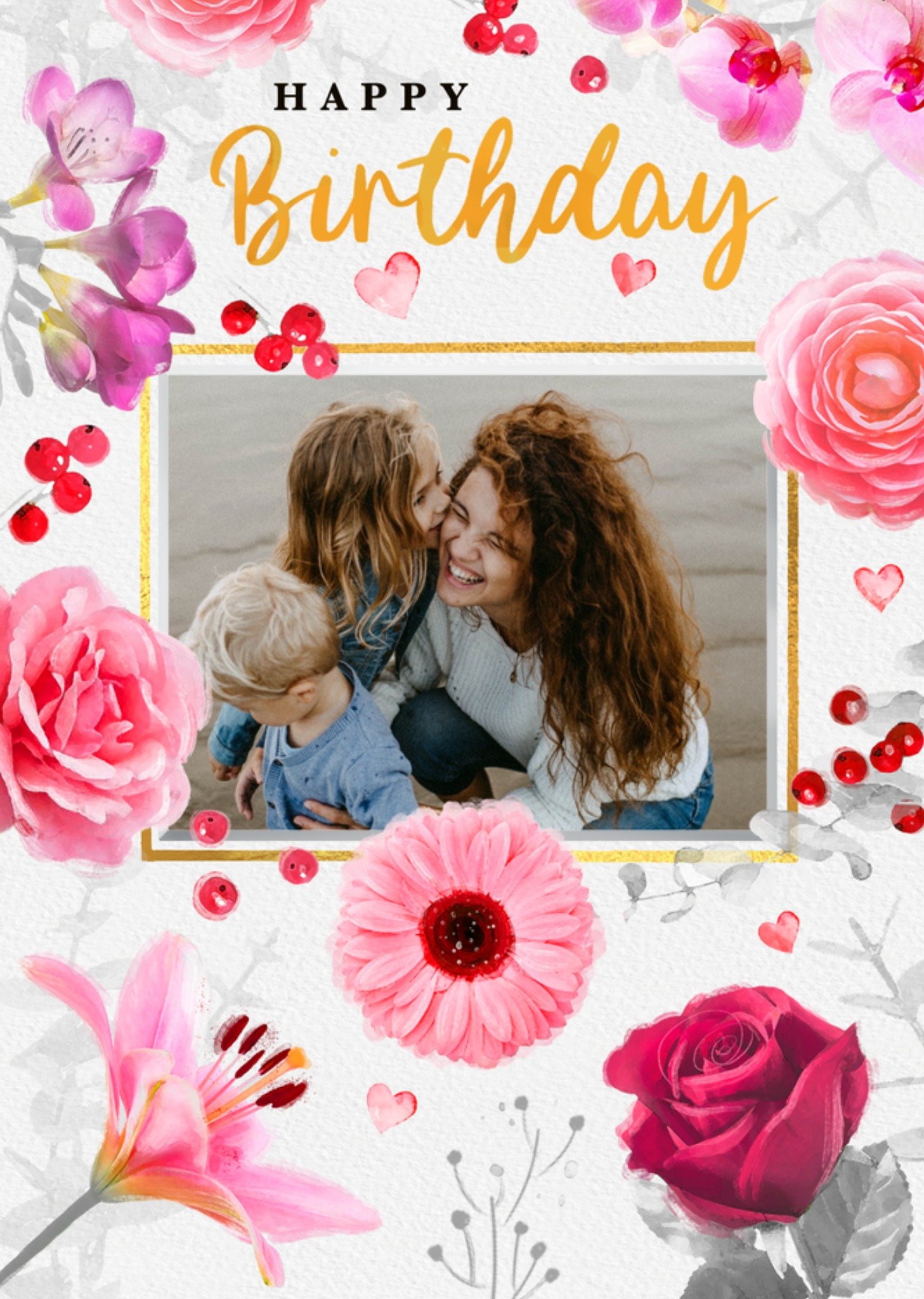 Floral Photo Upload Birthday Card Ecard