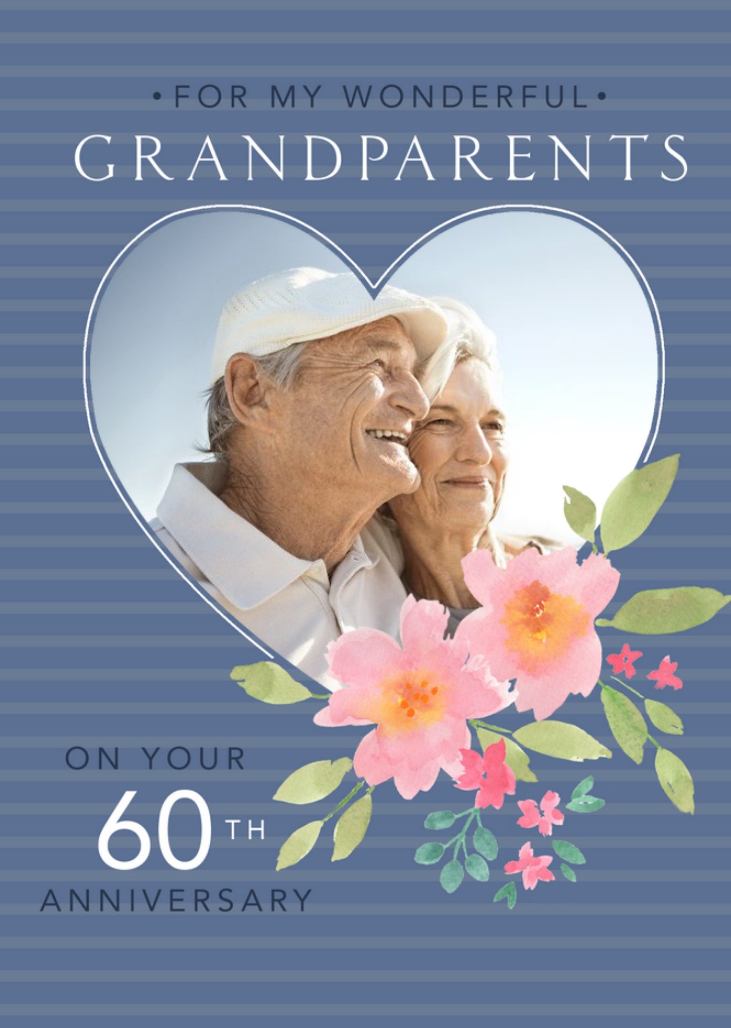 Floral Illustration Grandparents Sixtieth Photo Upload Anniversary Card Ecard