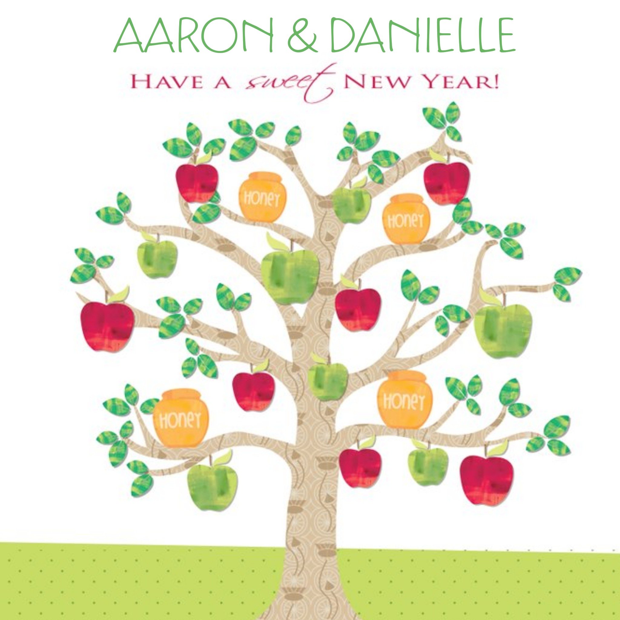 Moonpig Tree With Honey And Apples Personalised Happy New Year Card, Square