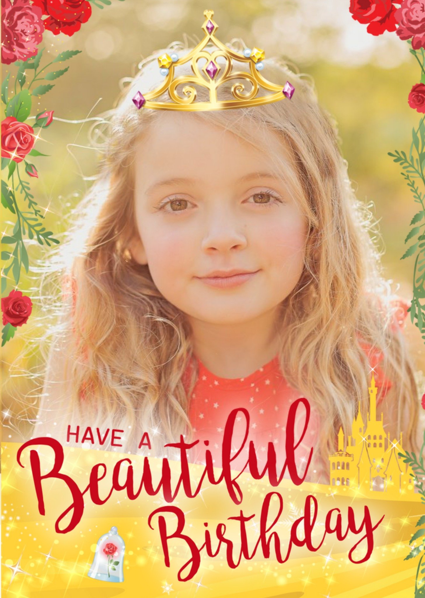 Disney Princess Beauty And The Beast Photo Upload Birthday Card Ecard