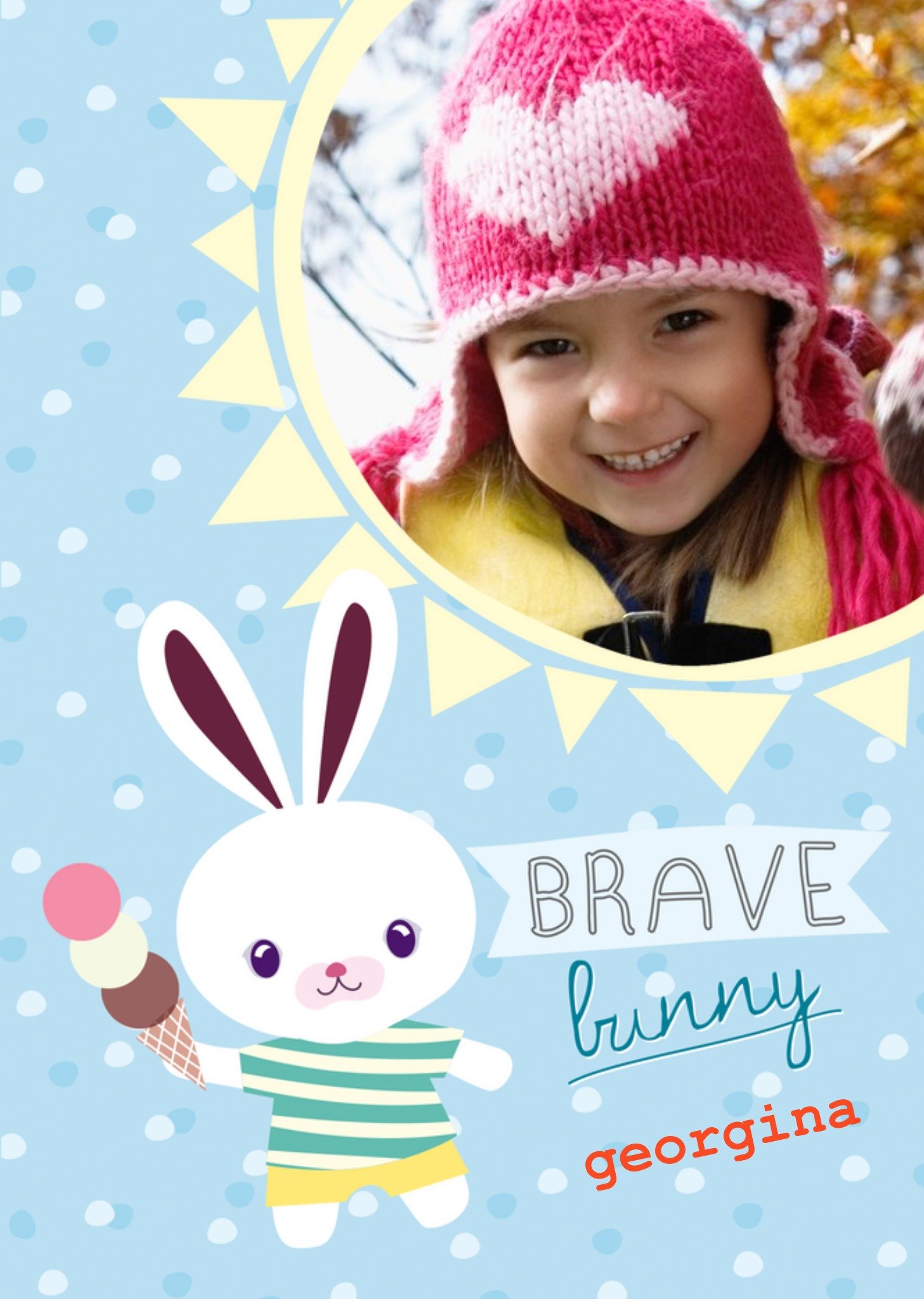 Moonpig Brave Bunny Personalised Photo Upload Get Well Soon Card Ecard