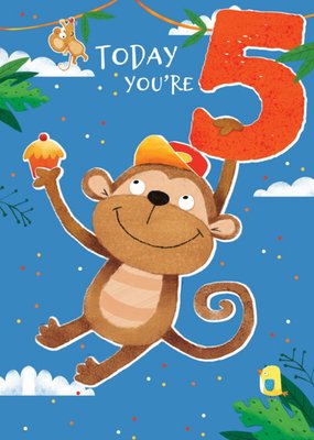Today You're 5 Cute Monkey Birthday Card