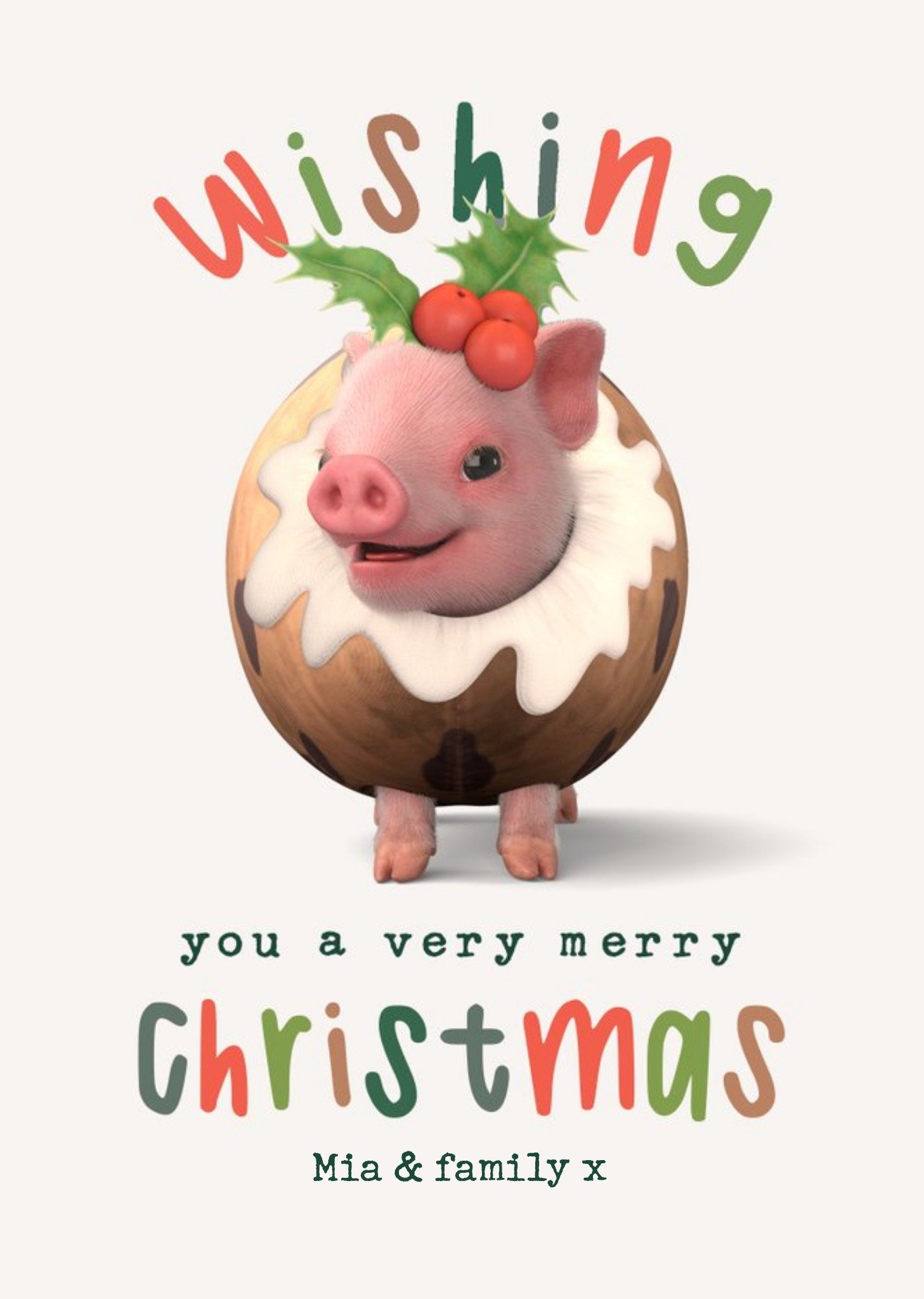 s Cute Christmas Pudding Pig Christmas Card