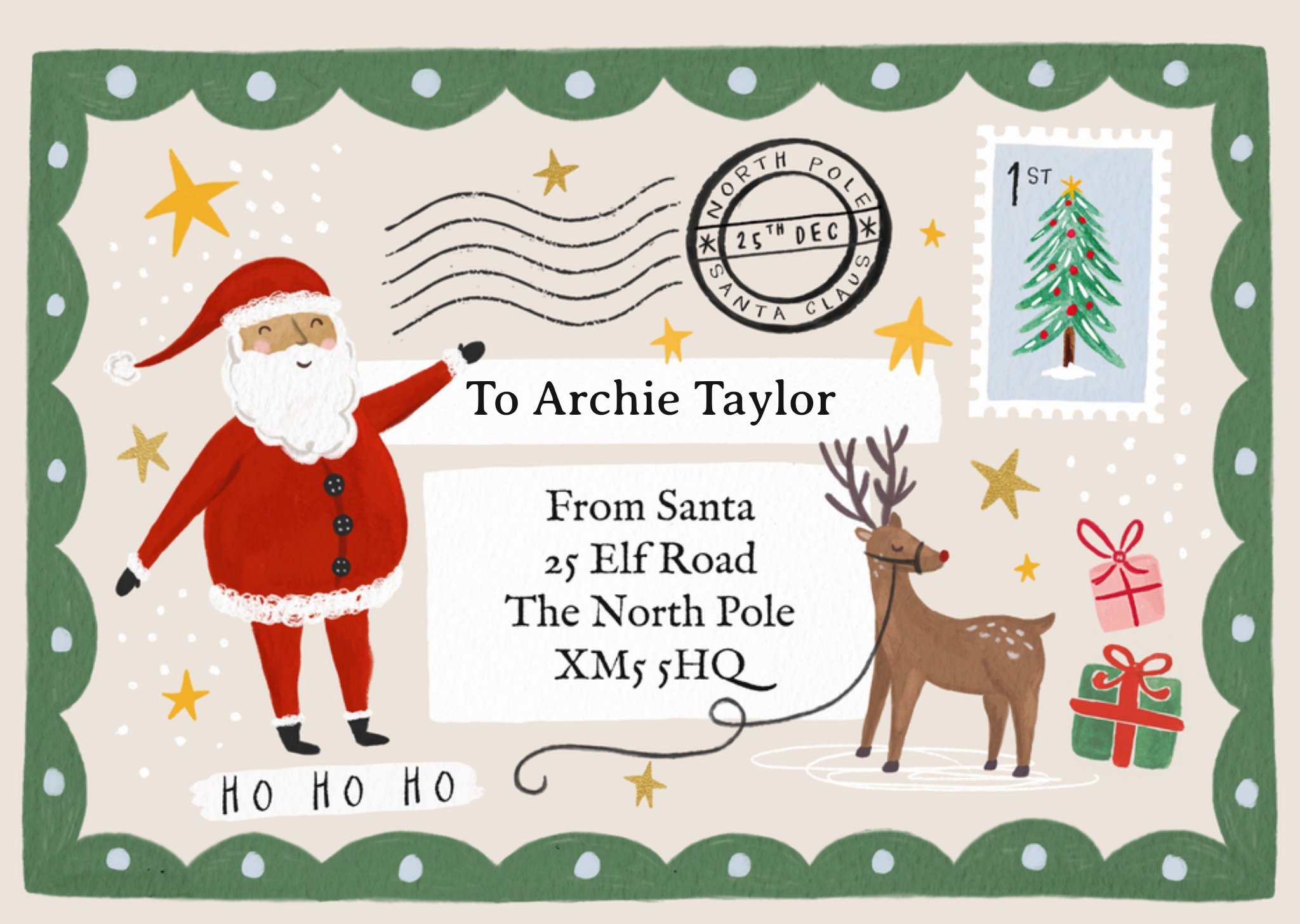 Moonpig Enchanting Letter From Santa Hand Painted Personalised Christmas Card Ecard
