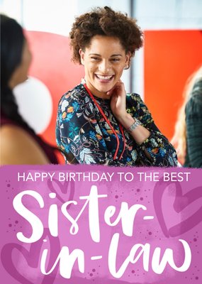 Purple Typographic Sister In Law Happy Birthday Editable Photo Upload Card