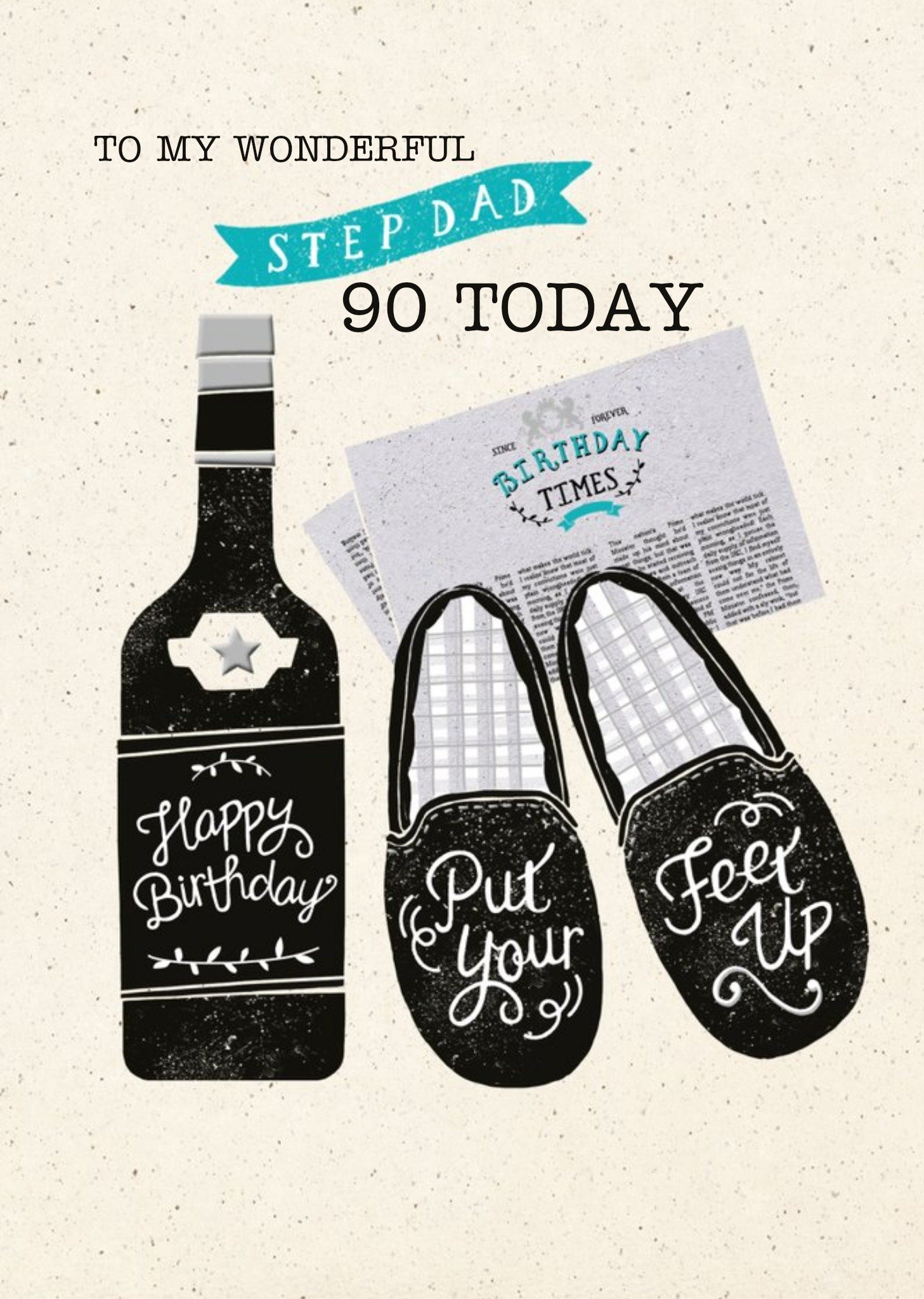 Hotchpotch Illustrated Newspaper And Slippers Stepdad Birthday Card Ecard