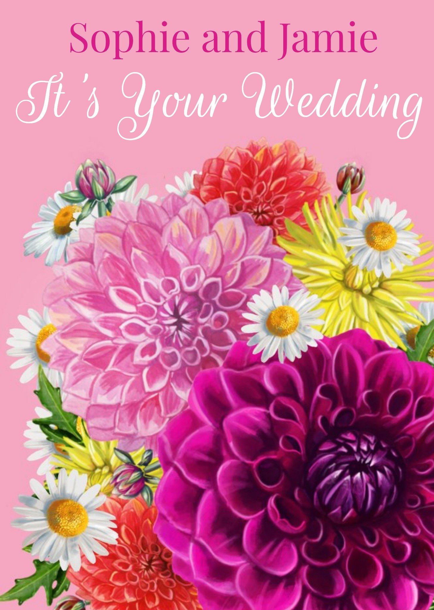 Flowers Illustration Personalised Wedding Card Ecard