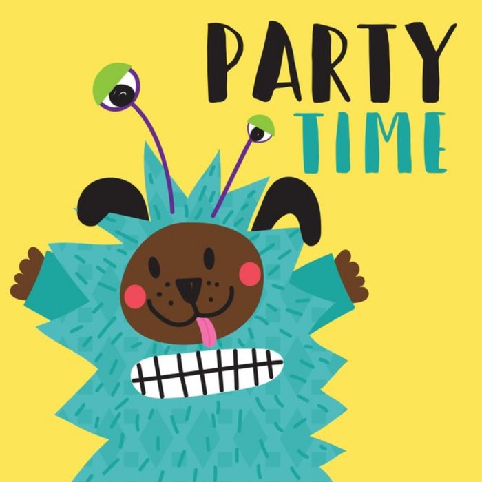Cute Dog In Monster Costume Party Time Birthday Card