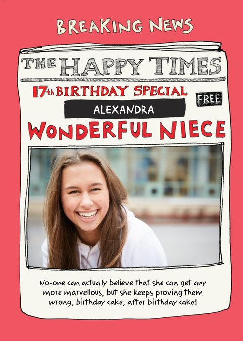 Poet And Painter - Wonderful Niece, The Happy Times Photo Upload 17th Birthday Card