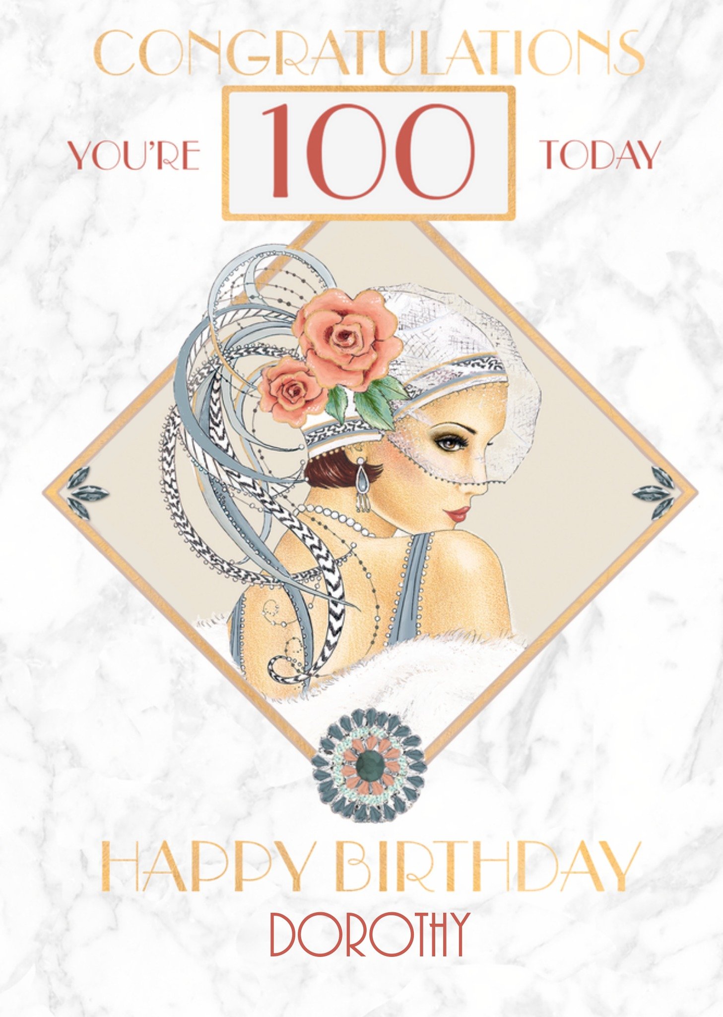 Congratulations 100 Today Art Deco Card Ecard