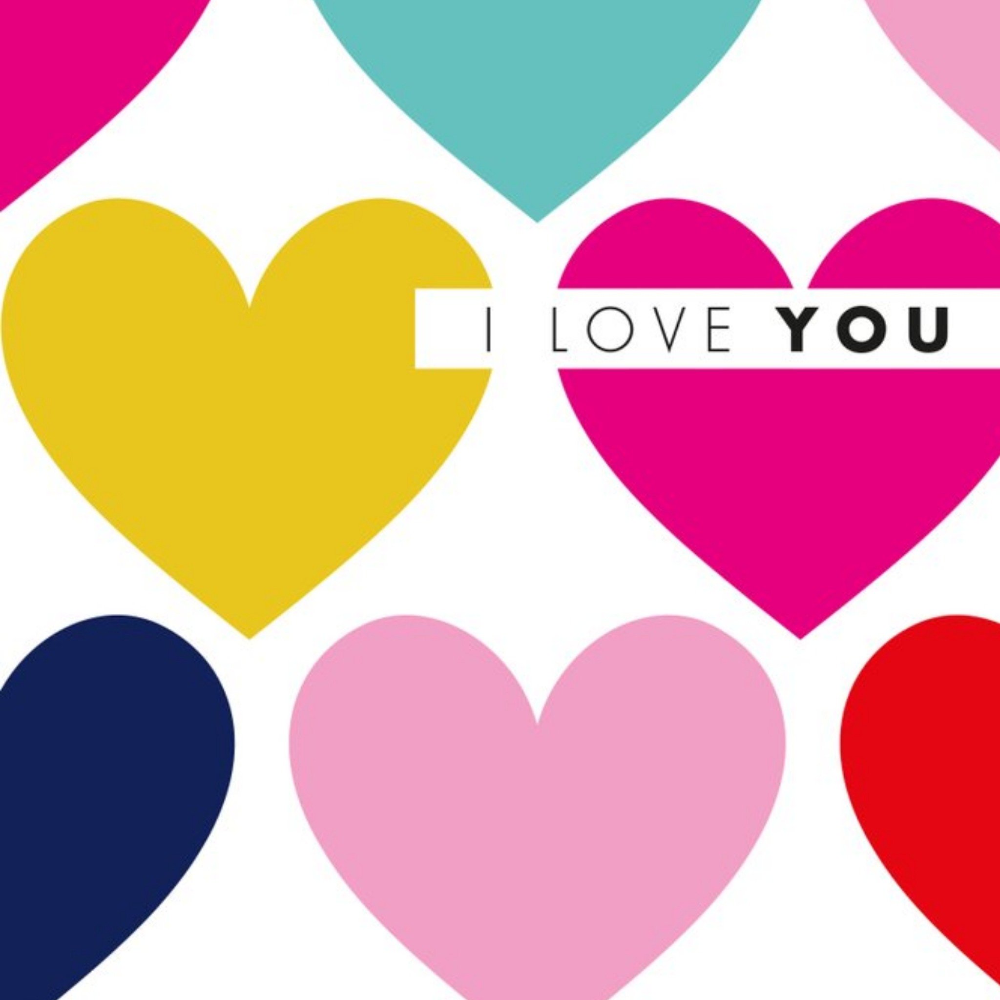 Moonpig Modern Abstract Coloured Large Hearts I Love You Valentines Card, Square