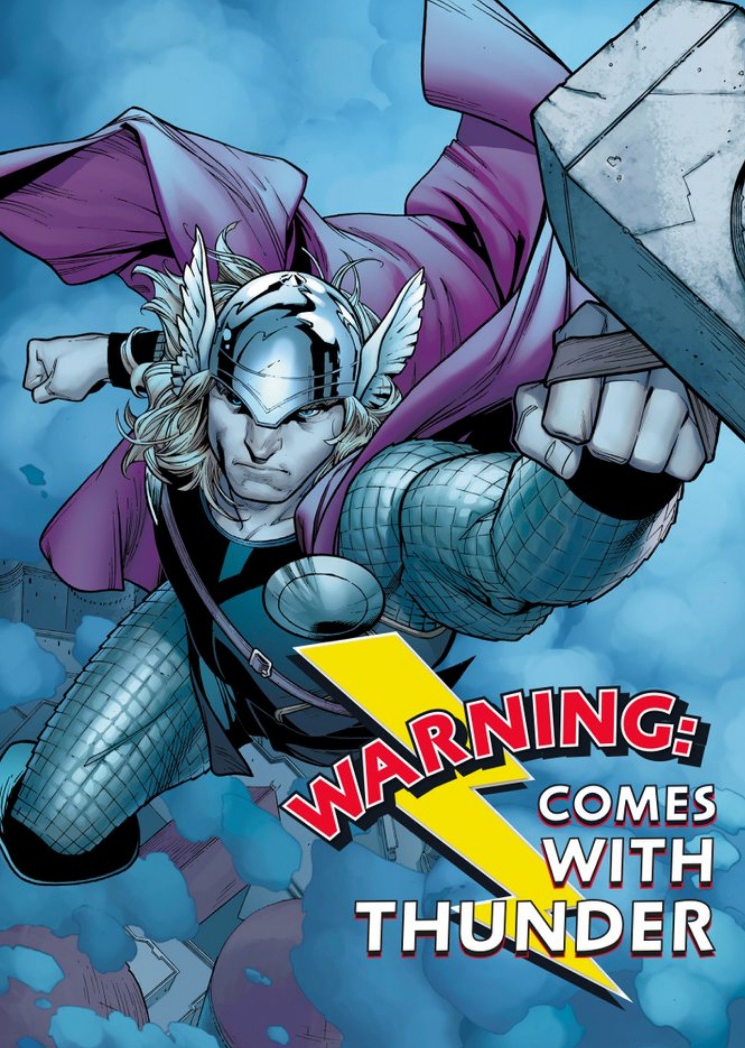Marvel Avengers Birthday Card - Warning: Comes With Thunder - Thor Ecard