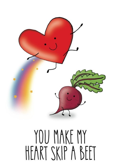 Illustrated Heart Skipping Beet Valentines Day Card