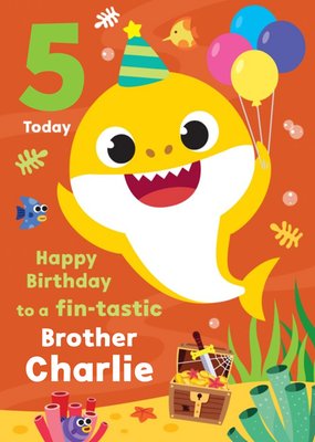 Baby Shark song kids 5 today Fin-tastic Brother Birthday card