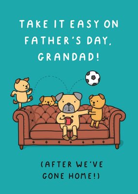 Illustration Of A Dog On A Sofa While Three Puppies Are Messing Around Grandad's Father's Day Card