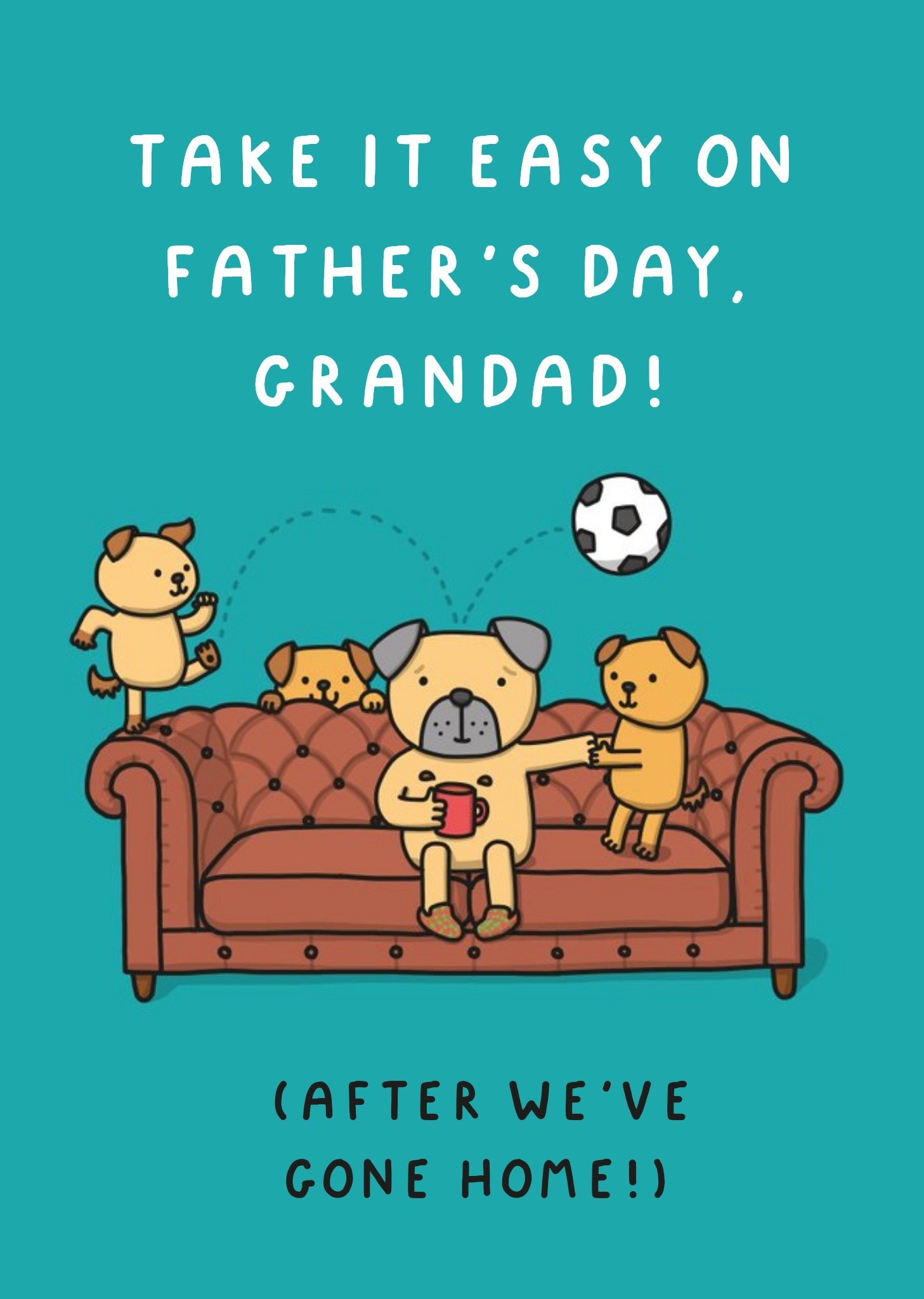 Illustration Of A Dog On A Sofa While Three Puppies Are Messing Around Grandad's Father's Day Card