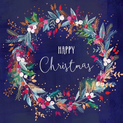 Christmas Wreath Navy Background Card