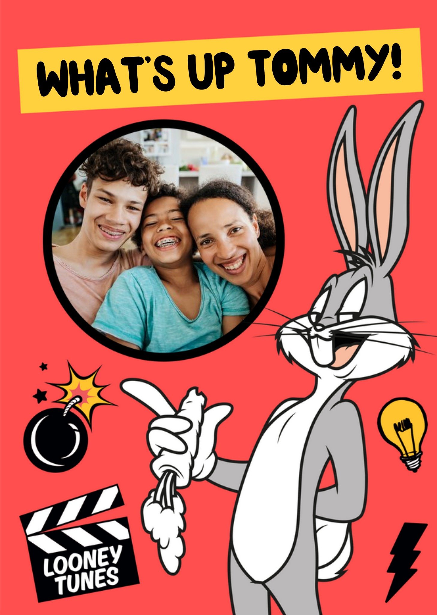 Moonpig Looney Tunes Bugs Bunny What's Up Photo Upload Birthday Card Ecard