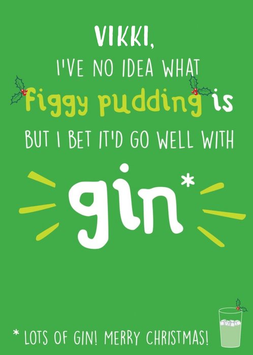 Funny Figgy Pudding And Gin Christmas Card