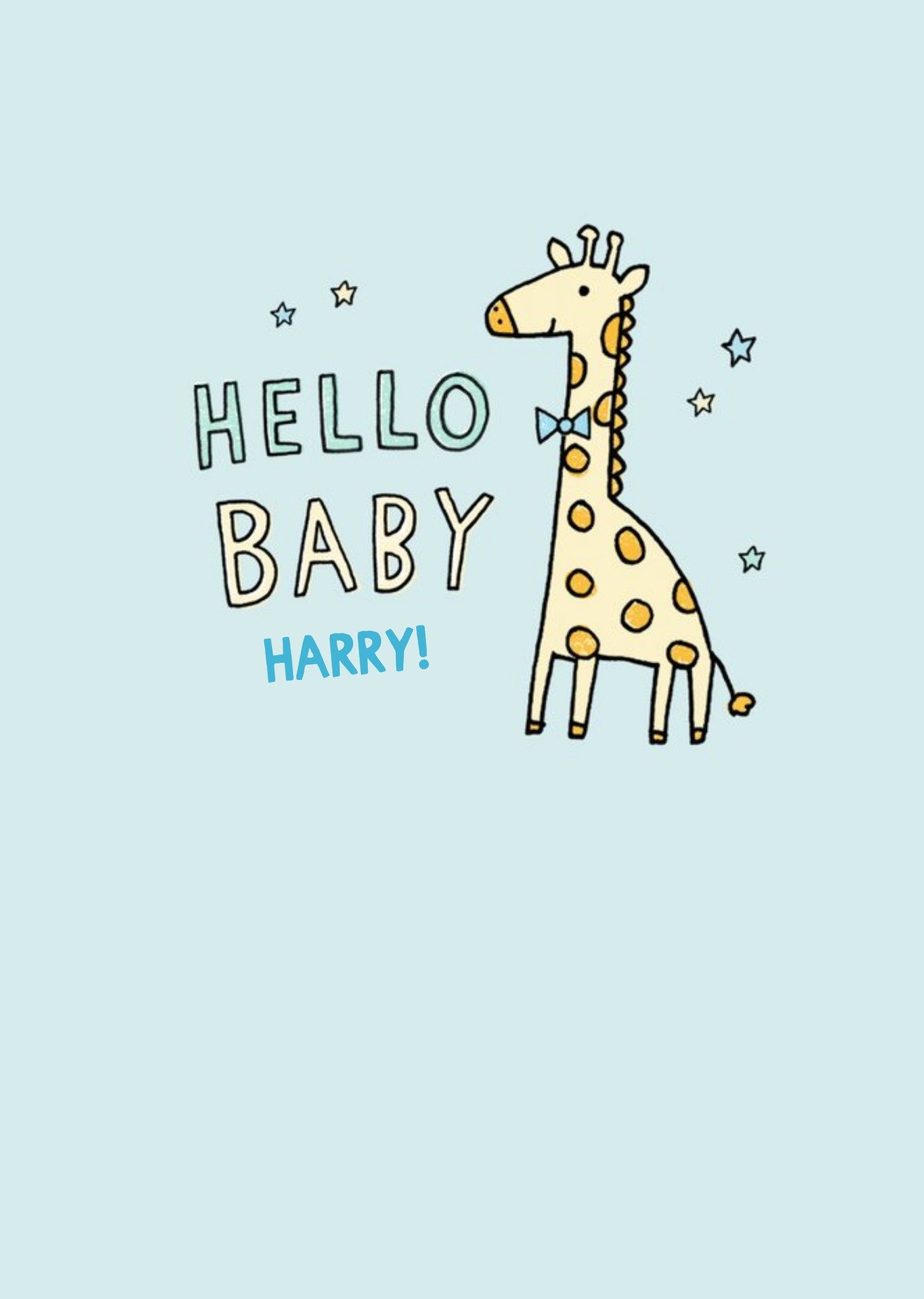 Illustrated Giraffe Surrounded By Stars. Hello Baby, New Baby Boy Card Ecard