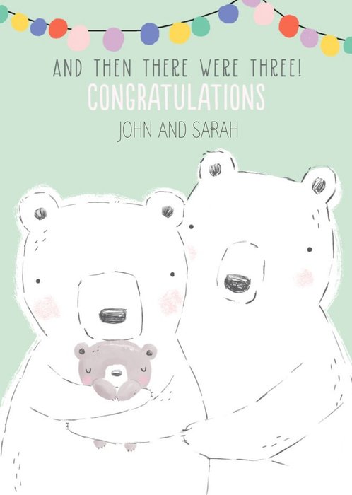 Cute Illustrative Then There Were Three New Baby Card