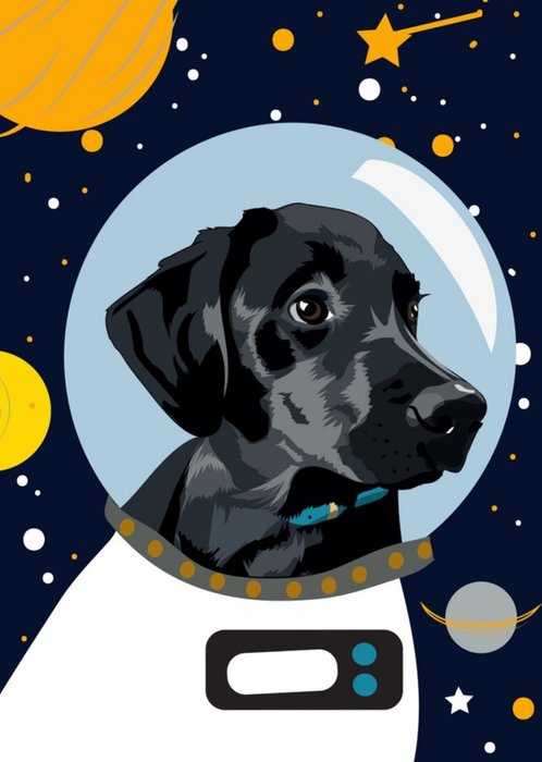 Illustrated Astronaut Black Labrador Space Dog Card