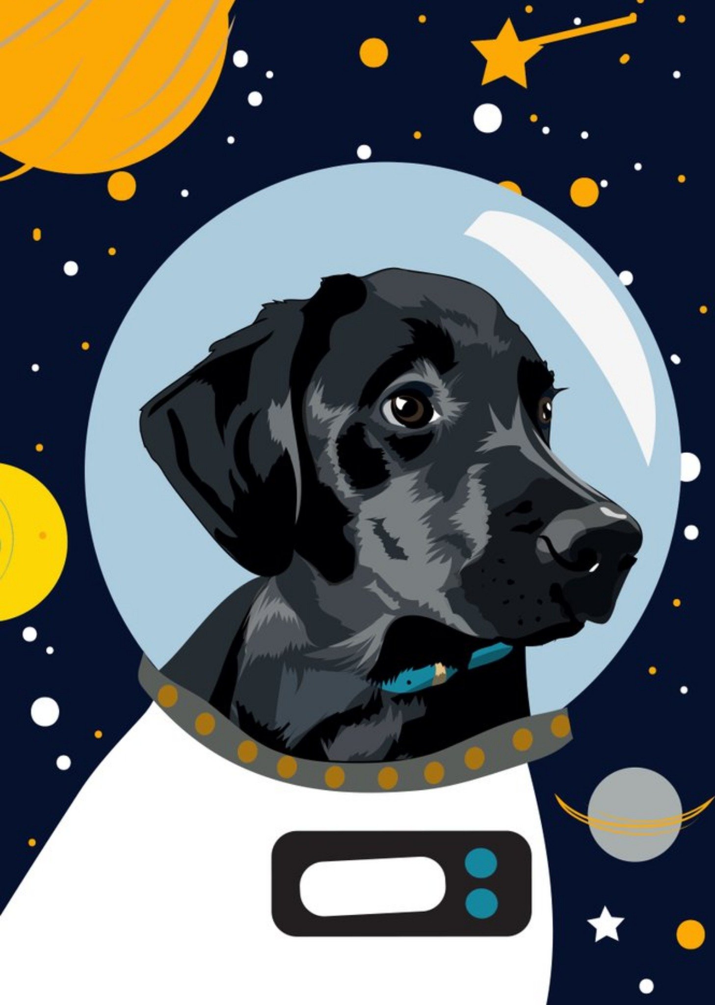 Illustrated Astronaut Black Labrador Space Dog Card Ecard