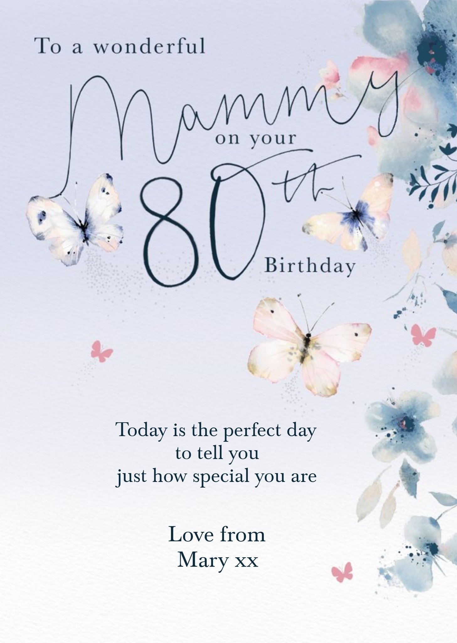Moonpig Clintons Mammy Purple Floral Butterfly 80th Birthday Card Ecard