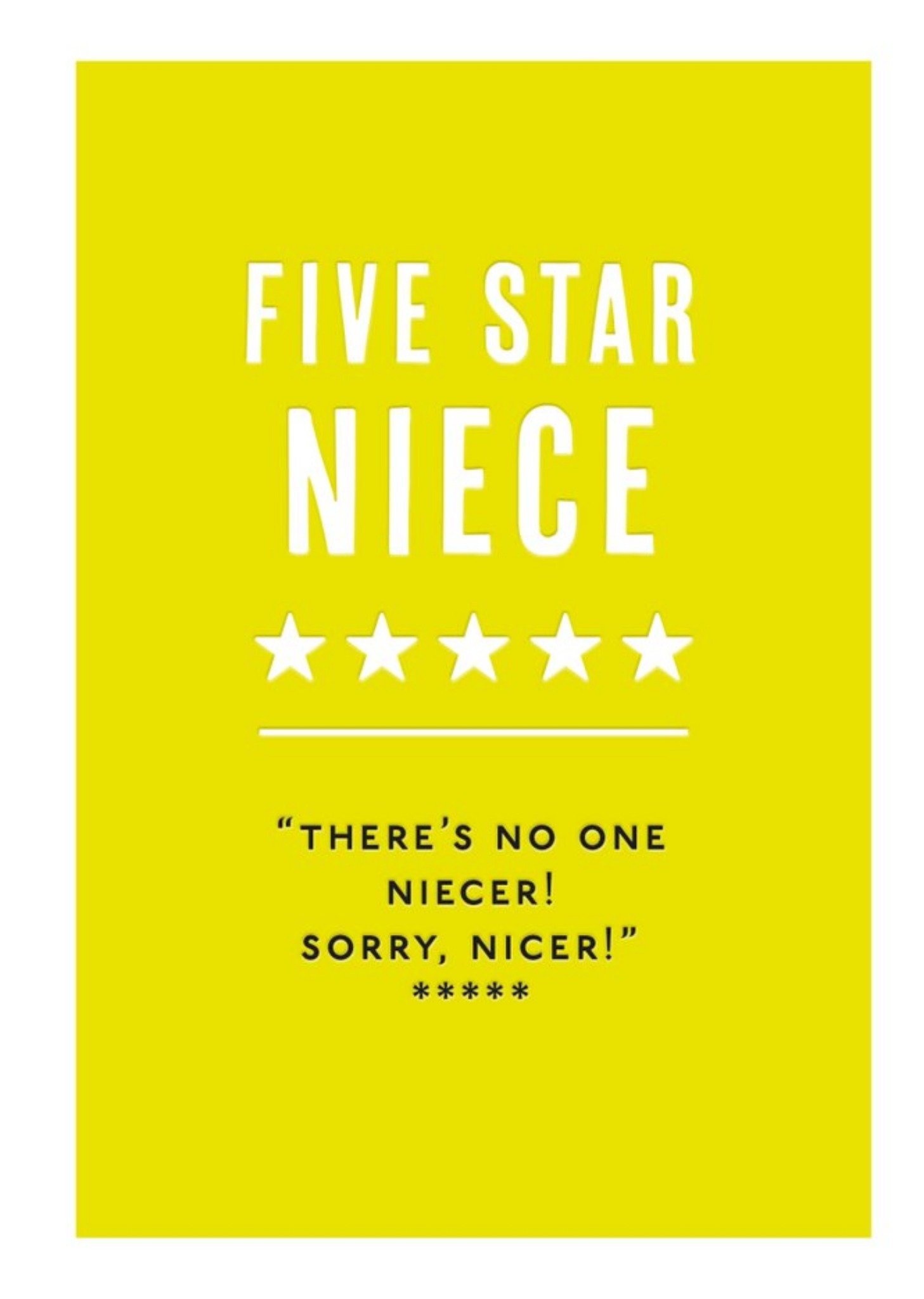 Moonpig Mungo And Shoddy Funny Typographic Five Star Niece Birthday Card, Large