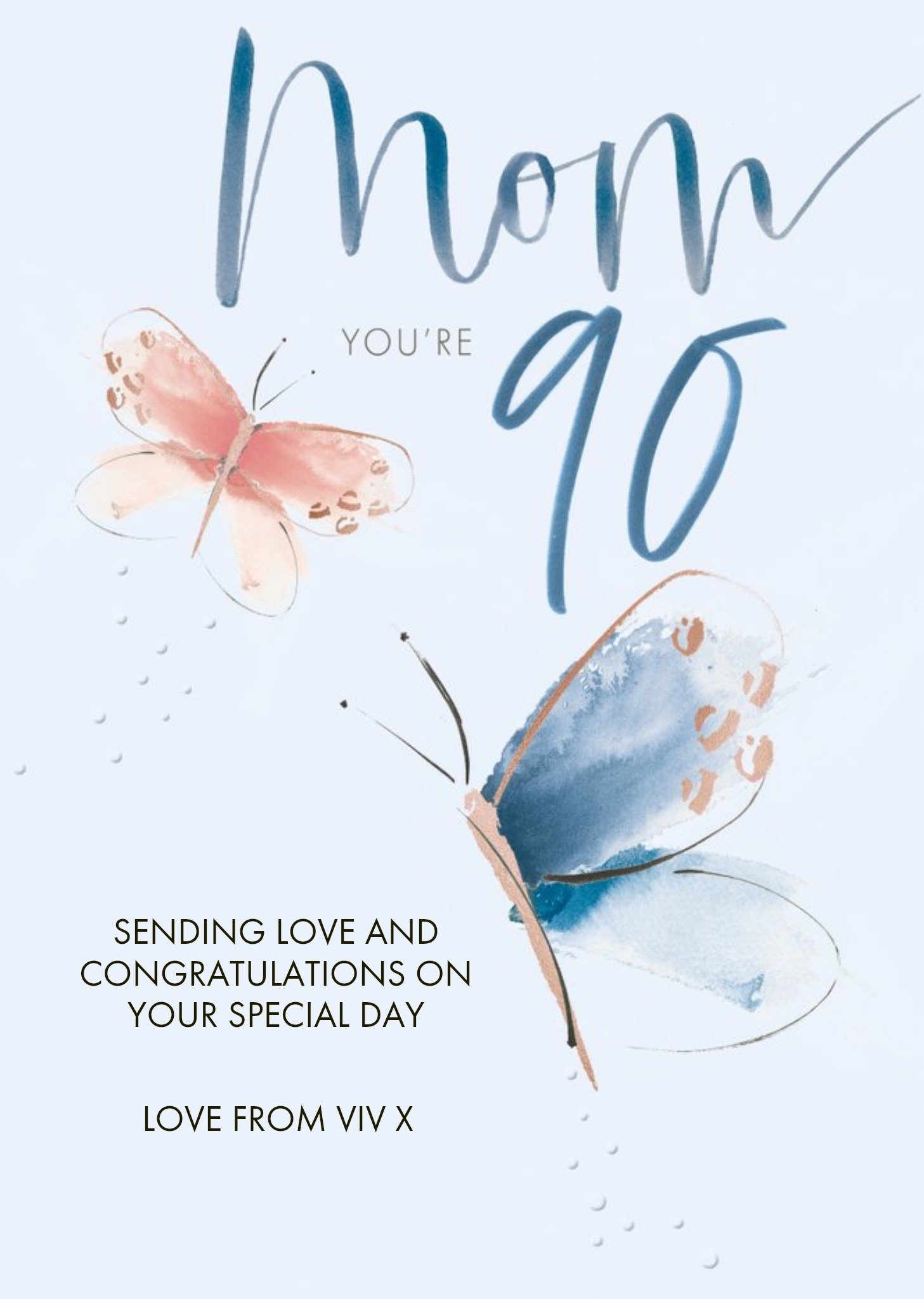 Moonpig Clintons Mom Blue Butterfly 90th Birthday Card, Large