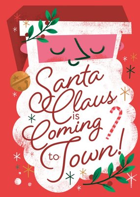 Retro Santa Claus Is Coming To Town Christmas Card
