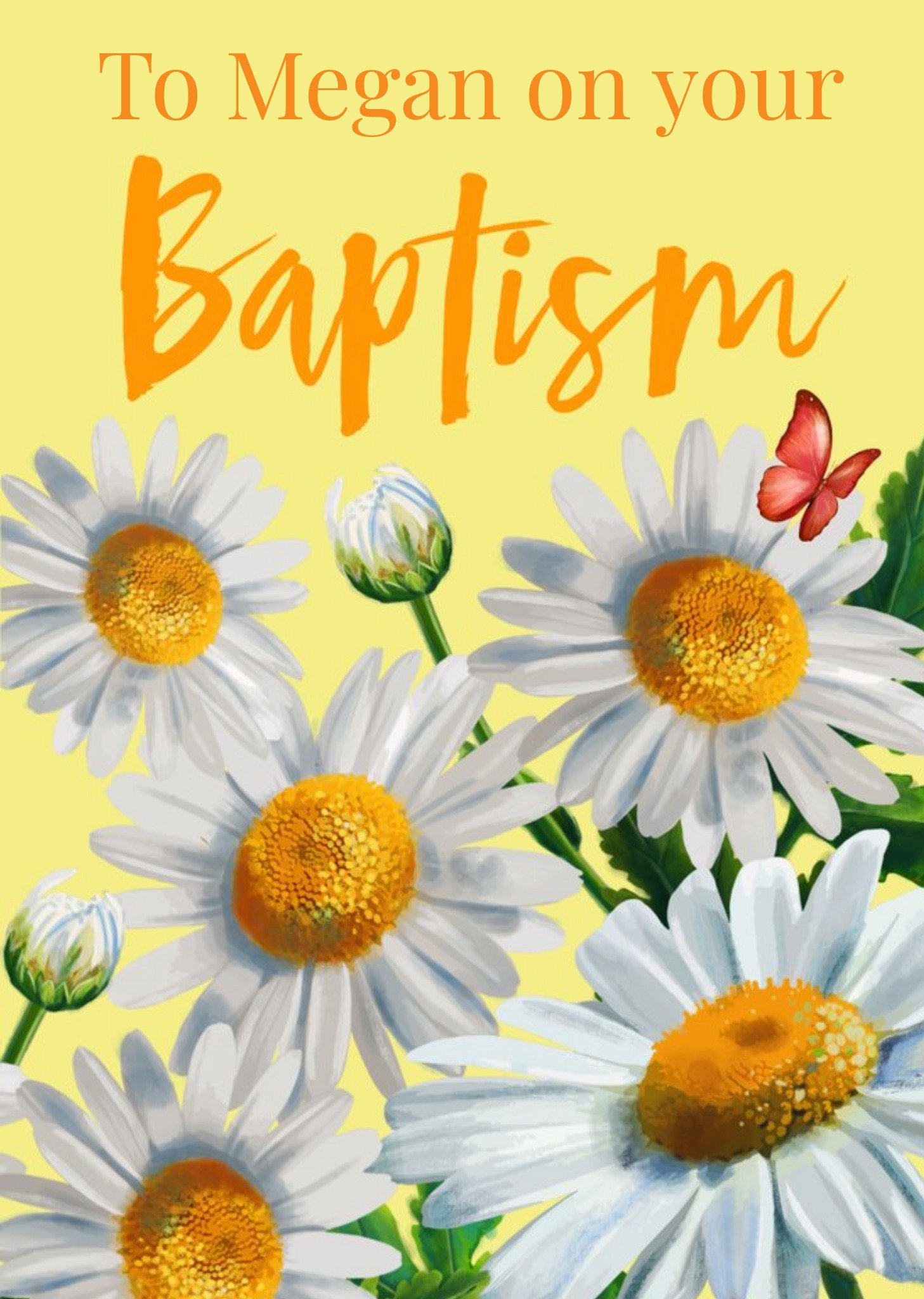 Blooming Sunflowers Illustration Personalised Baptism Card Ecard