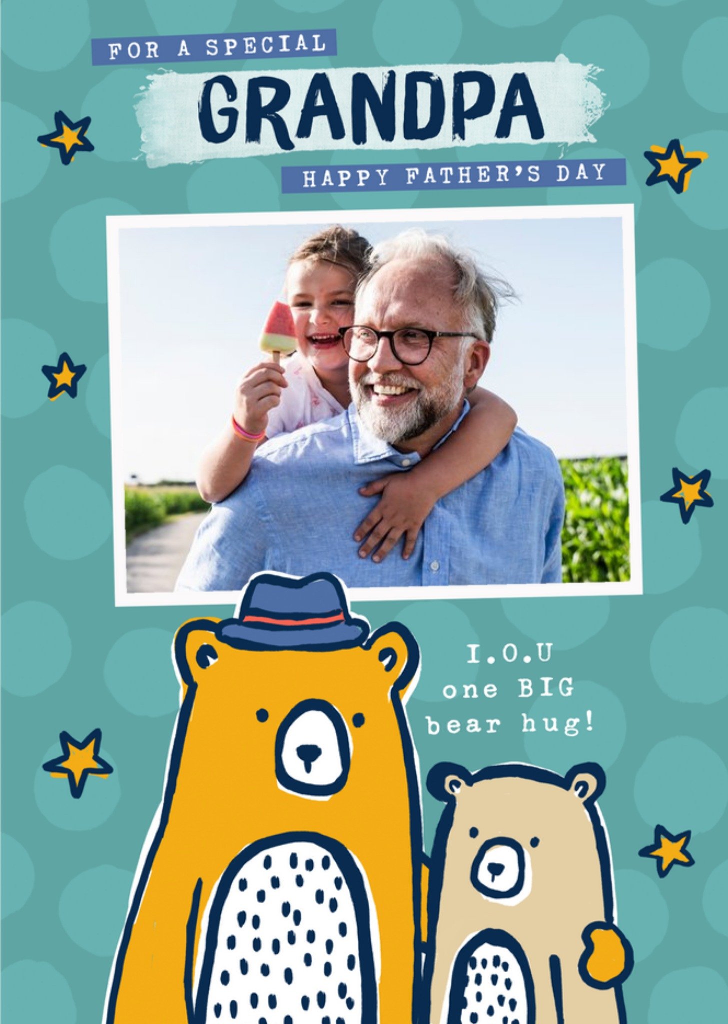 Moonpig Cute Illustrated Bears Special Grandpa Father's Day Photo Upload Card, Large