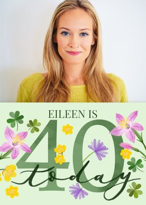 Illustrated Green Floral 40th Birthday Card