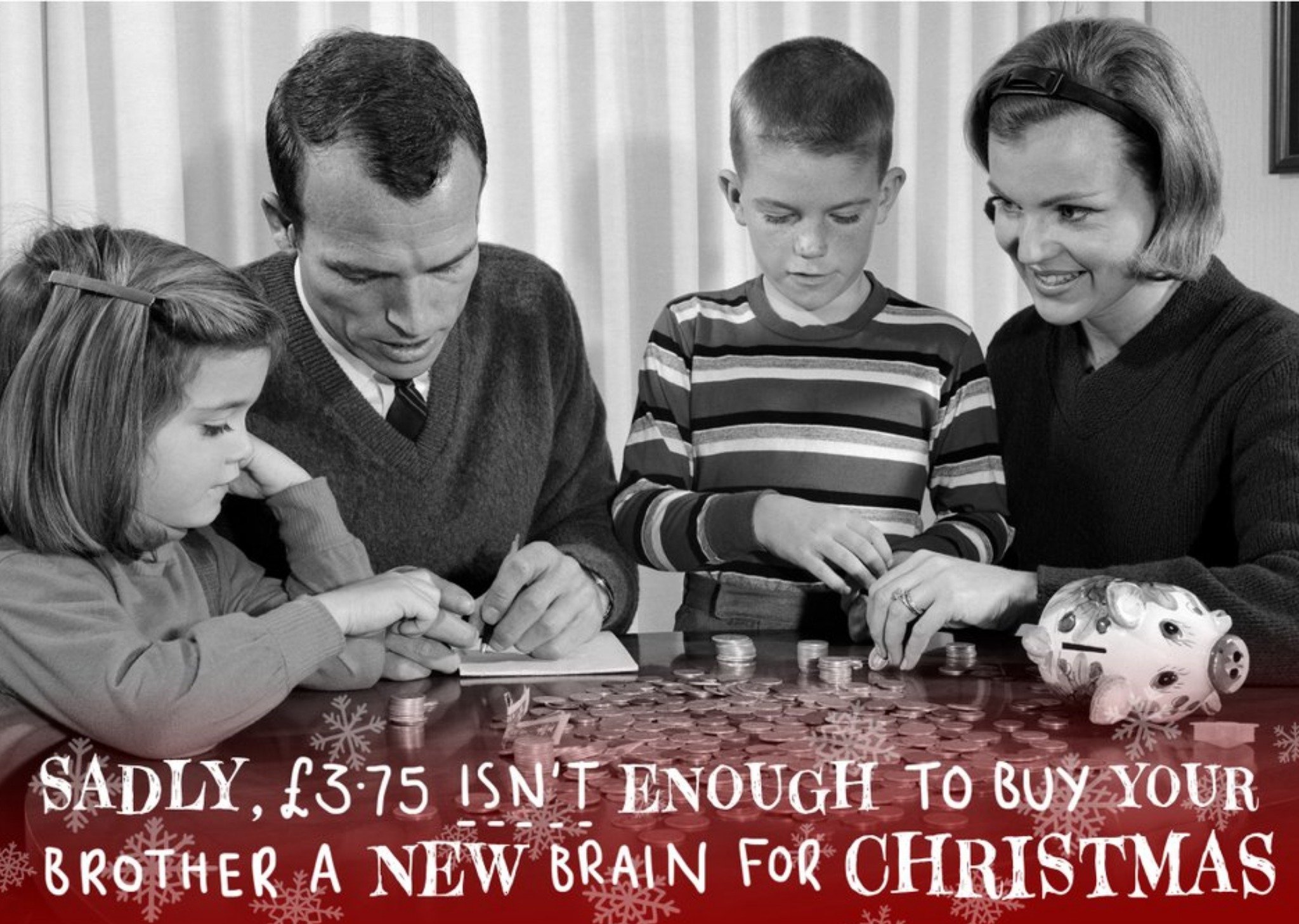 No New Brain Vintage Photo Christmas Card Ecard