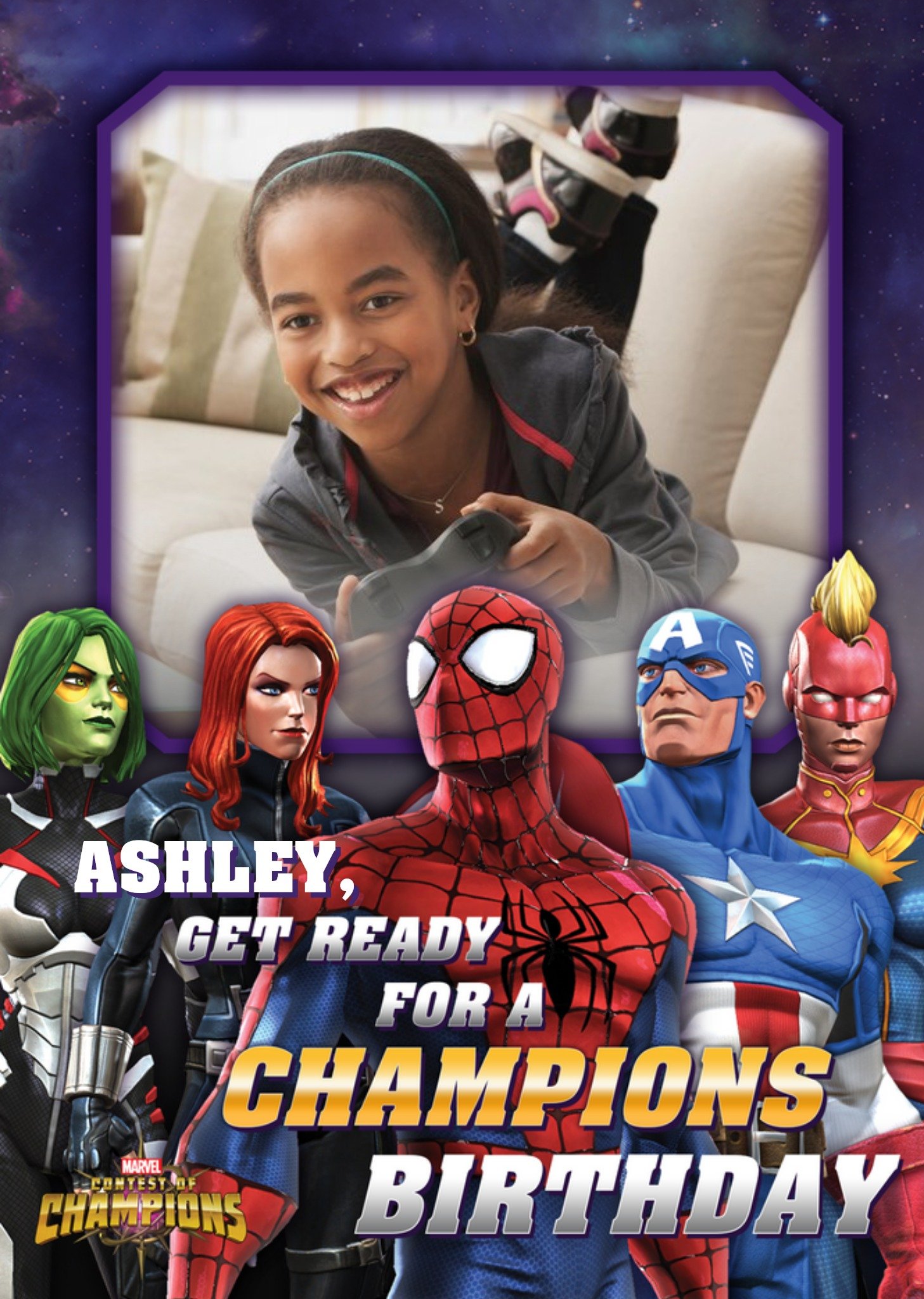 Spiderman Marvel Contest Of Champions Photo Upload Birthday Card, Large