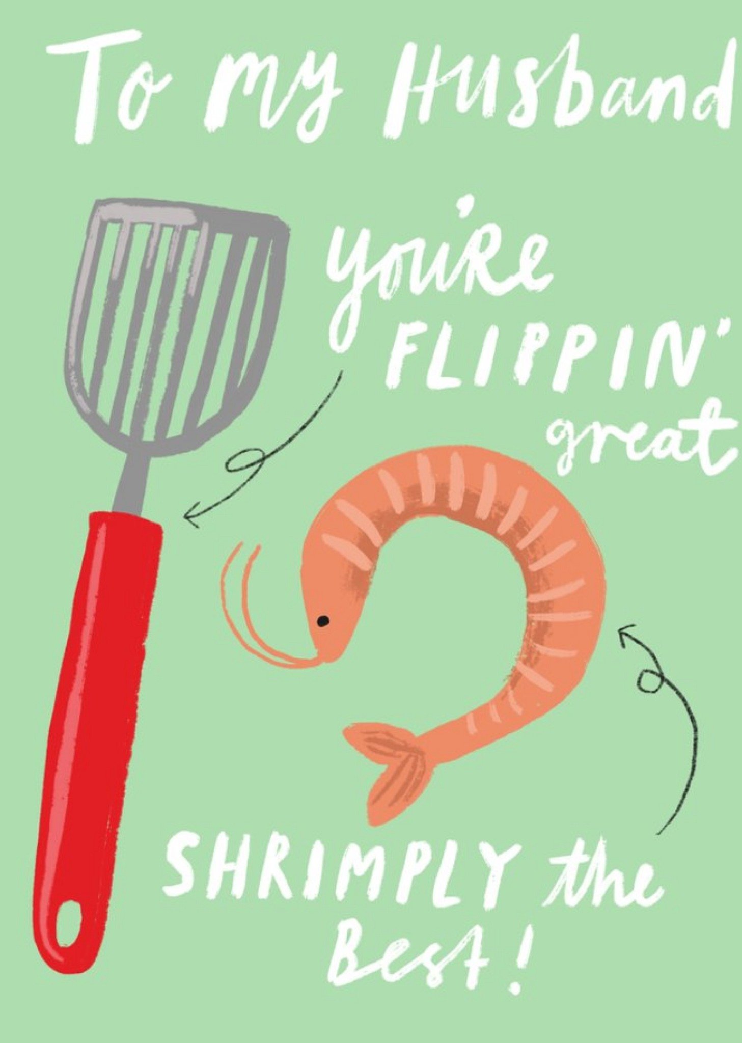 Moonpig Illustration Of A Spatula And A Shrimp Husband's Anniversary Card, Large