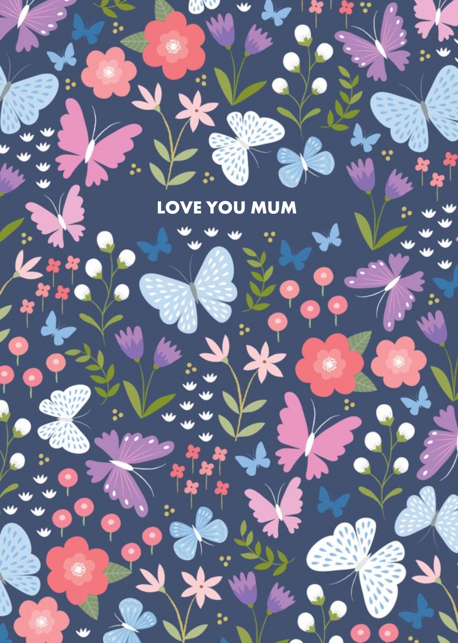 Moonpig Butterflies And Flowers Love You Mum Mother's Day Card Ecard