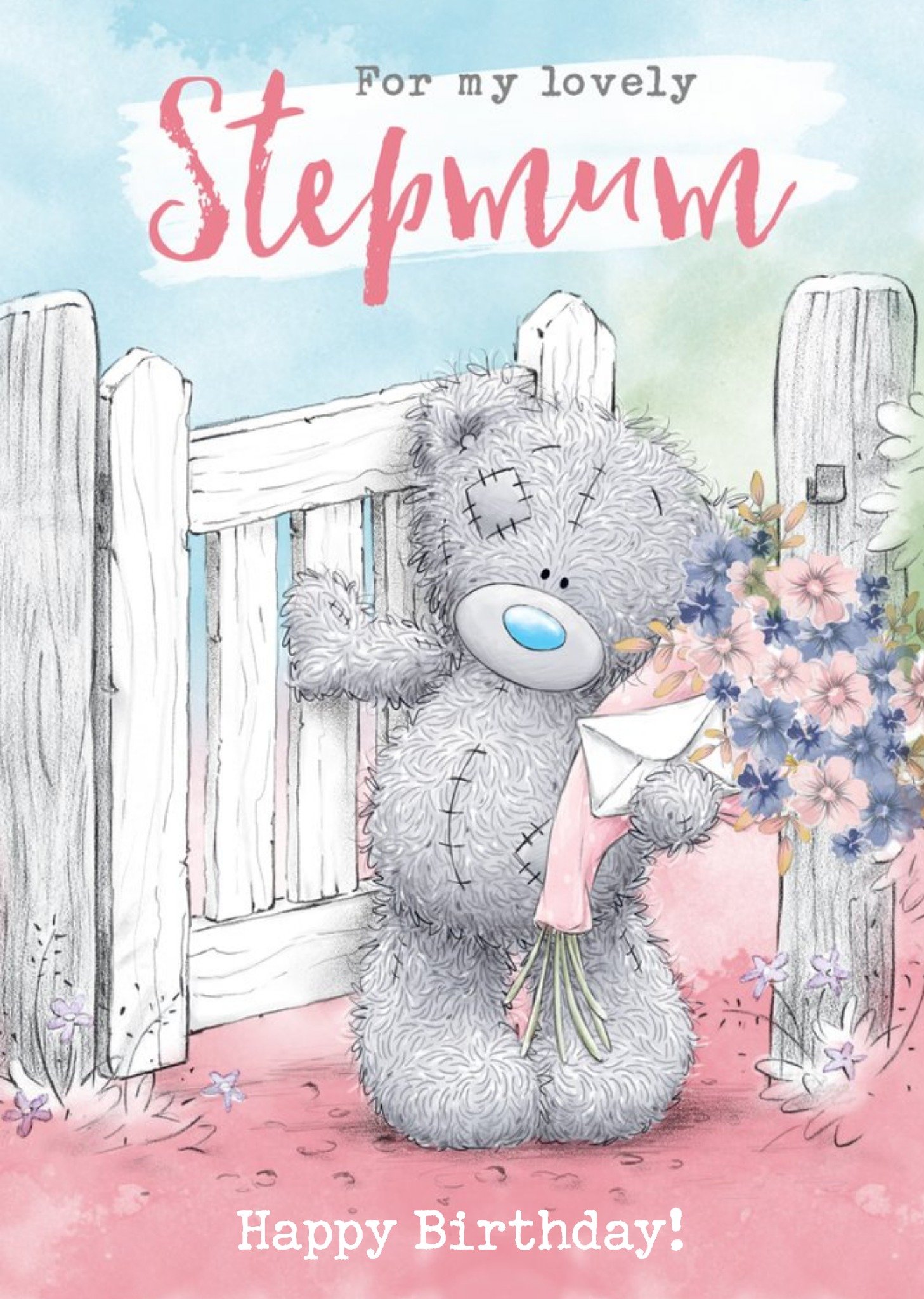 Tiny Tatty Teddy Cute Tatty Teddy Birthday Card - Lovely Stepmum - Photo Upload Ecard