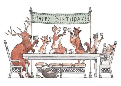 Woodland Animal Tea Party Illustration Birthday Card