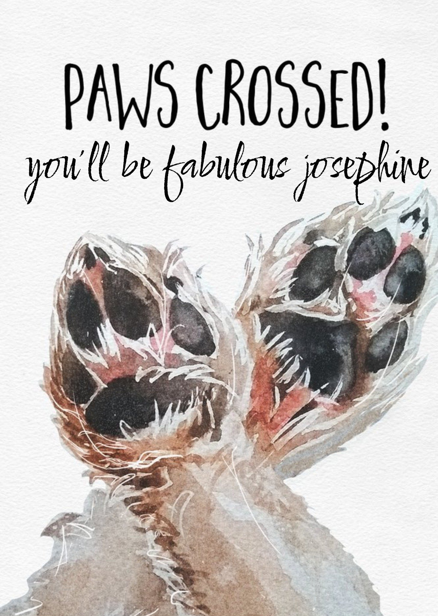 Funny Dog Watercolour Illustration Paws Crossed Good Luck Card Ecard