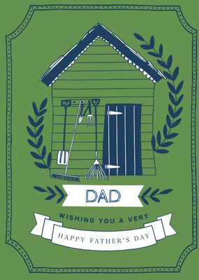 Bright Green Garden Shed Illustration Father's Day Card
